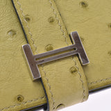 HERMES Hermes béan classic two long wallet anise green silver metal 金具 J engraved (circa 2006) unisex ostrich long wallet AB rank second-hand silver