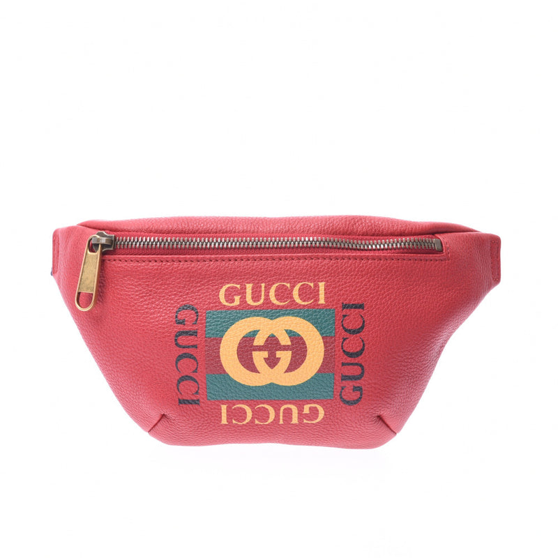 GUCCI グッチ グッチプリント スモールベルトバッグ 赤 527792 ユニセックス カーフ ボディバッグ 新同 中古 銀蔵