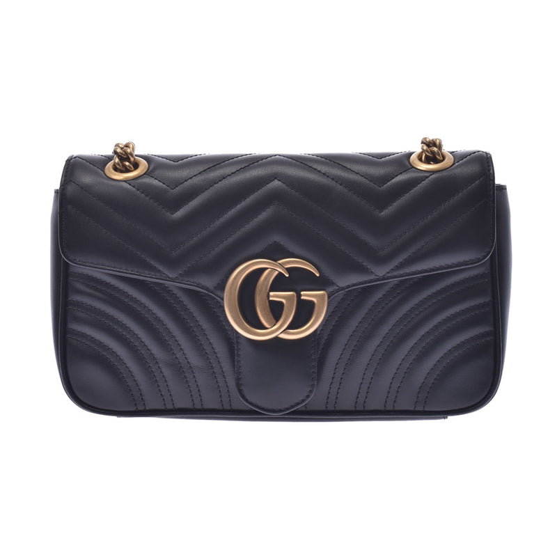 Gucci GG Marmont Quilting Small Shoulder Bag Black Gold Metal