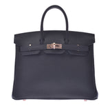 HERMES Hermes Birkin 25 Black Rose Gold Hardware D Engraved (around 2019) Ladies Togo Handbag New Ginzo