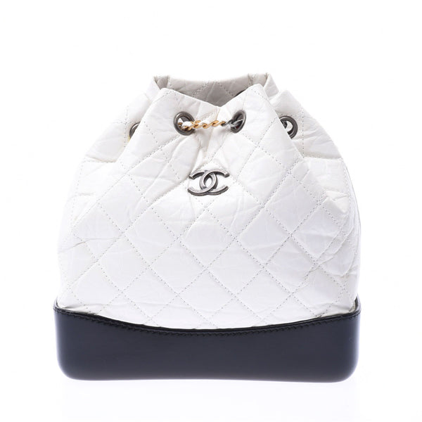 CHANEL Chanel Gabriel Small backpack white / black combination metal fittings Lady's calf rucksack day pack AB rank used silver storehouse