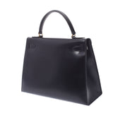 HERMES Hermes Kelly 28 outside sewing black ○ Q carved seal (about 1987) Lady's BOX calf handbag B rank used silver storehouse