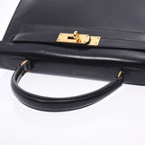 HERMES Hermes Kelly 28 outside sewing black ○ Q carved seal (about 1987) Lady's BOX calf handbag B rank used silver storehouse