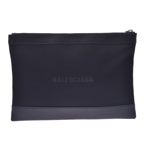 BALENCIAGA Navy Clip M Black Unisex Canvas/Calf Clutch Bag AB Rank Used Ginzo