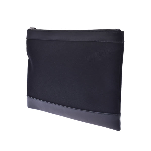 BALENCIAGA Navy Clip M Black Unisex Canvas/Calf Clutch Bag AB Rank Used Ginzo