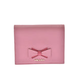 PRADA Prada Ribbon Compact Wallet Pink 1MV204 Ladies Saffiano Bi-Fold Wallet A Rank Used Ginzo