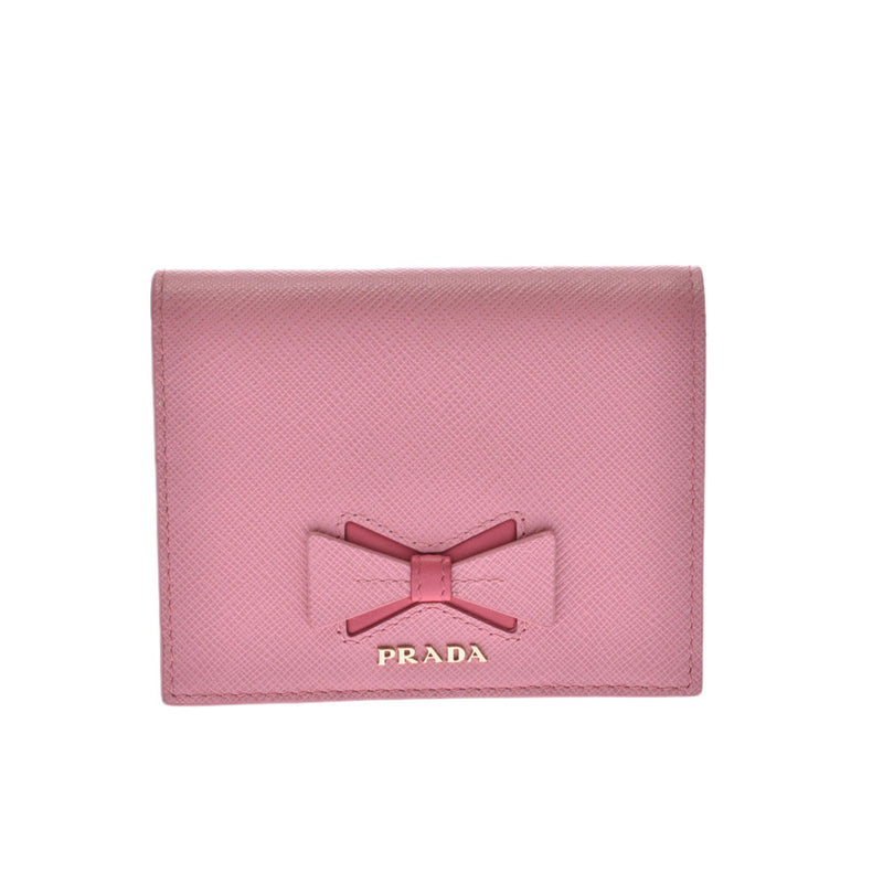 【三つ折り】プラダ　コンパクト折財布　PRADA　ピンク財布形開け口三つ折り