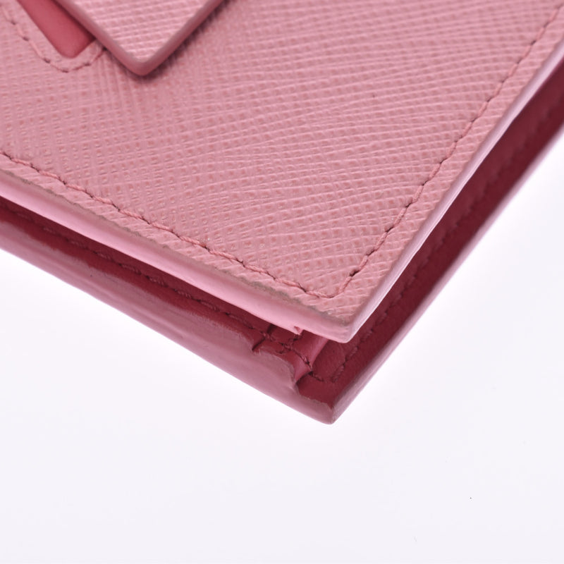 PRADA Prada Ribbon Compact Wallet Pink 1MV204 Ladies Saffiano Bi-Fold Wallet A Rank Used Ginzo