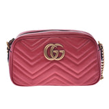 GUCCI Gucci GG Marmont Quilting Small Shoulder Bag Hibiscus Red Gold Metal Fitting 447632 Ladies Calf Shoulder Bag A Rank Used Ginzo
