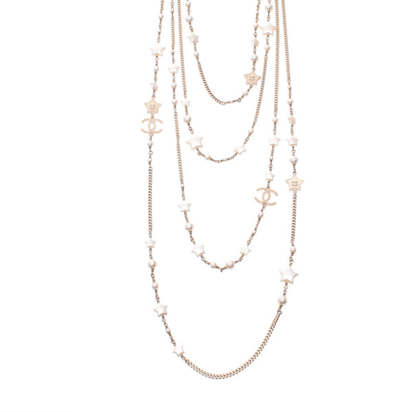 CHANEL 香奈儿长项链明星可可马克 4 系列 17 年模型女士假珍珠项链 A 级二手银藏
