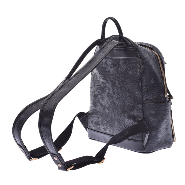 MCM MCM Backpack Studs Black Ladies PVC Backpack Day Pack B Rank Used Ginzo