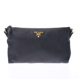 PRADA Prada slim type black gold metal fitting women's scarf shoulder bag AB rank second hand silver