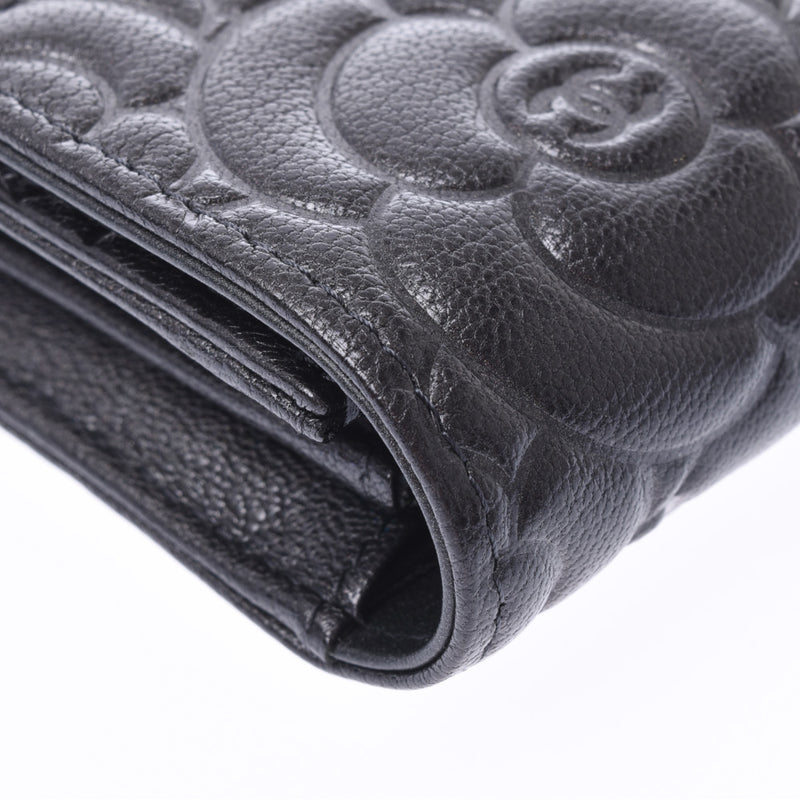 CHANEL Camellia Long Fold Wallet Dark Gray Ladies Shiny Calf Long Wallet Shindo Used Ginzo