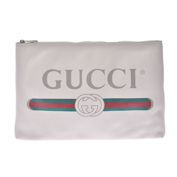 GUCCI Gucci Portfolio Logo Print Off White 500984 Unisex Leather Clutch Bag Unused Ginzo