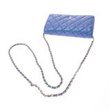 CHANEL Chanel matelasse metallic blue gold metal fittings Lady's caviar skin chain wallet A rank used silver storehouse