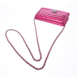 CHANEL Chanel boy Chanel pink system silver metal fittings Lady's enamel chain wallet AB rank used silver storehouse