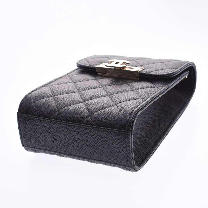 CHANEL Mattelasse Chain Clutch Bag Black Gold Hardware Ladies Caviar Skin Shoulder Bag Shindo Used Ginzo