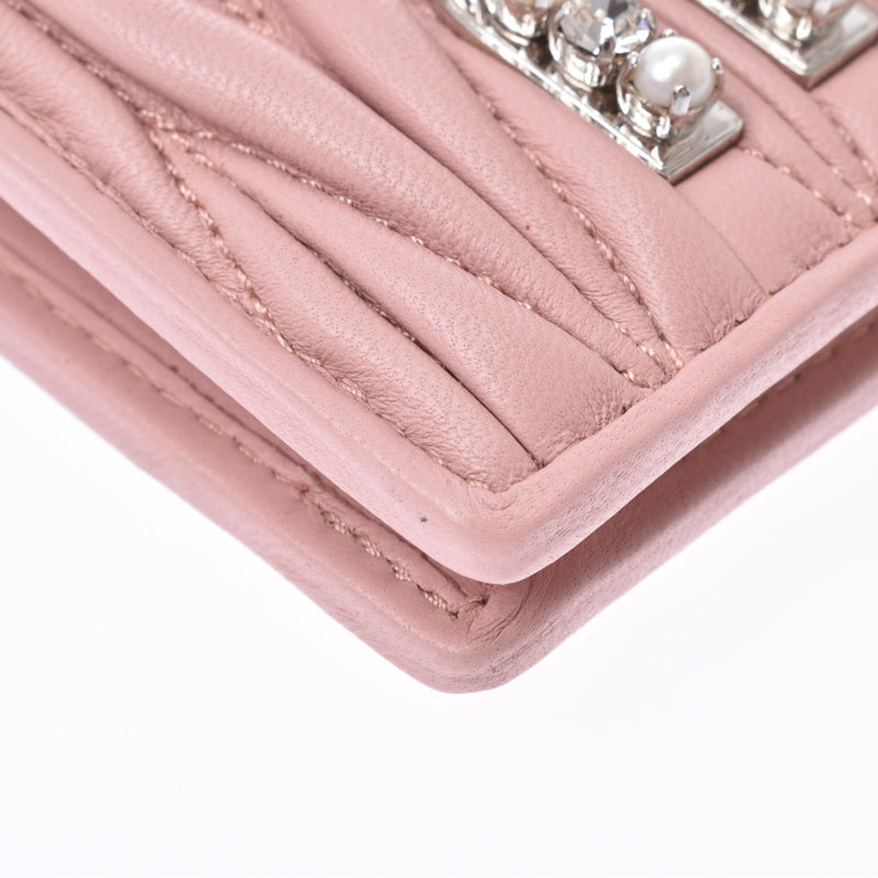MIUMIU Miu Materase compact wallet pink silver metal fittings 5MV204 Ladies Nappa leather two fold wallet A rank used silver warehouse