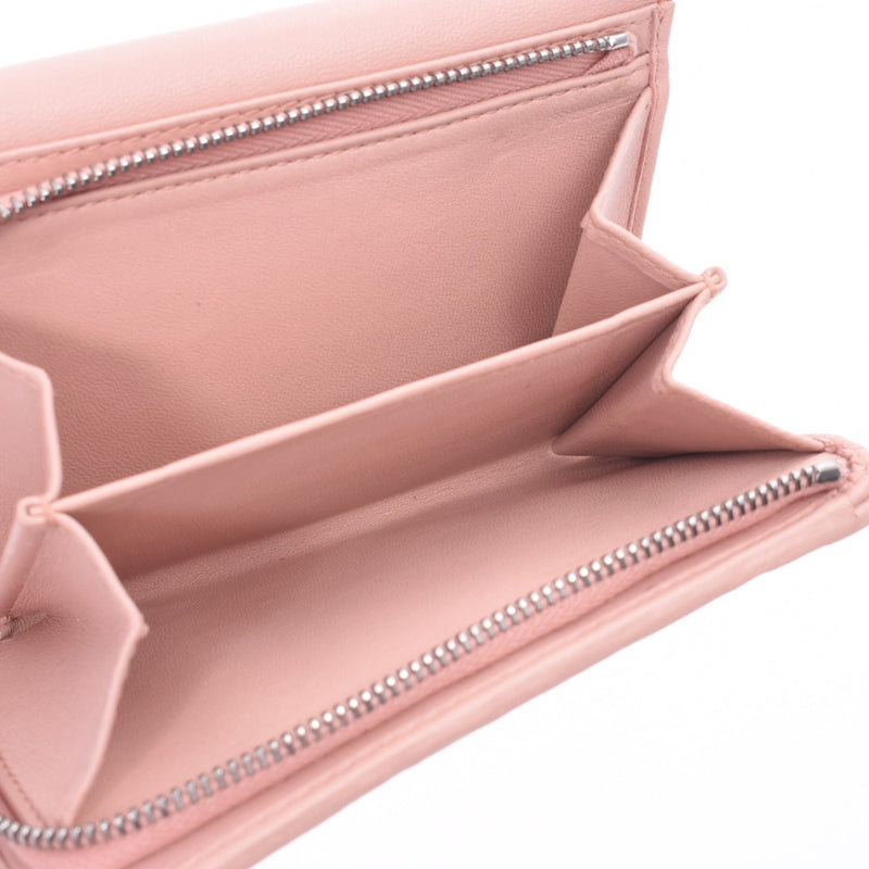 MIUMIU Miu materase compact wallet pink silver metal fittings 5ML225 ladies nappa leather tri-fold wallet A rank used silver warehouse