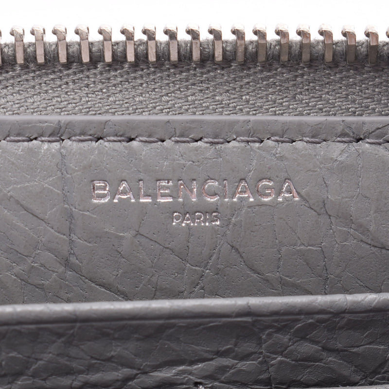 BALENCIAGA巴黎世家圆形拉链钱包灰色519641男女皆宜的皮革钱包A级二手银色仓库