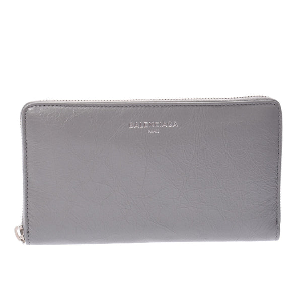 Balenciaga Balenciaga round zip length purse Gree 519641 Unisex leather length wallet a rank Silver