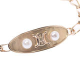 CELINE Celine logo plate bracelet 2P pearl Lady's K18YG bracelet A rank used silver storehouse
