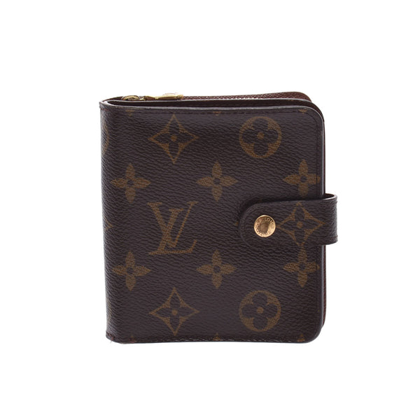 LOUIS VUITTON Monogram Compact拉链棕色M61667中性双折钱包B等级二手Ginzo