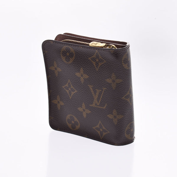 LOUIS VUITTON Monogram Compact拉链棕色M61667中性双折钱包B等级二手Ginzo