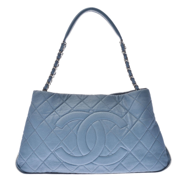 Chanel Maestro chain shoulder peel blue silver hardware ladies soft caviar skin semi shoulder bag a