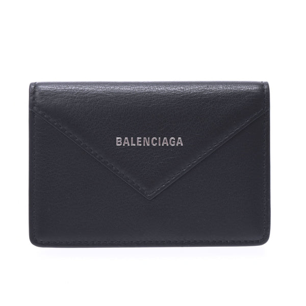 BALENCIAGA Paper Business Card Holder Black 499201 Unisex Leather Card Case AB Rank Used Ginzo