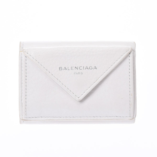 BALENCIAGA Paper Mini Wallet White Unisex Calf Tri-Fold Wallet AB Rank Used Ginzo