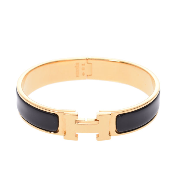 HERMES click crack PM bangle black gold metal fittings Unisex GP bracelet A rank used Ginzo