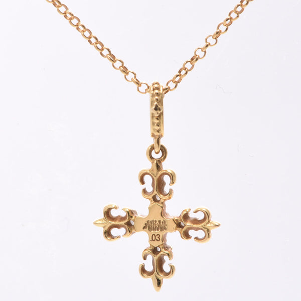 AHKAH Arker Mini Lily Cross Diamond 0.03ct Women's K18YG Necklace A Rank Used Ginzo