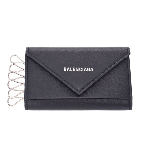 BALENCIAGA バレンシアガ ペーパー 6連キーケース 黒 シルバー金具 ユニセックス カーフ キーケース ABランク 中古 銀蔵