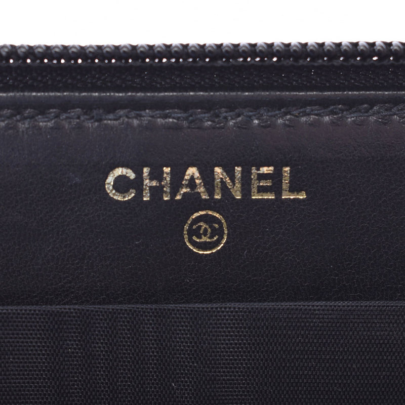 CHANEL Chanel round fastener long wallet black gold metal fittings unisex caviar skin long wallet B rank used silver storehouse