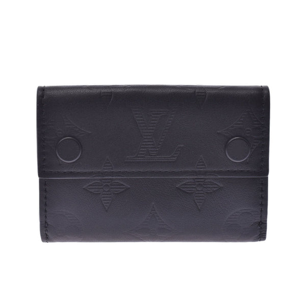 LOUIS VUITTON Monogram Shadow Discovery Compact钱包黑色M67631男士皮革三折钱包A Rank Used Ginzo