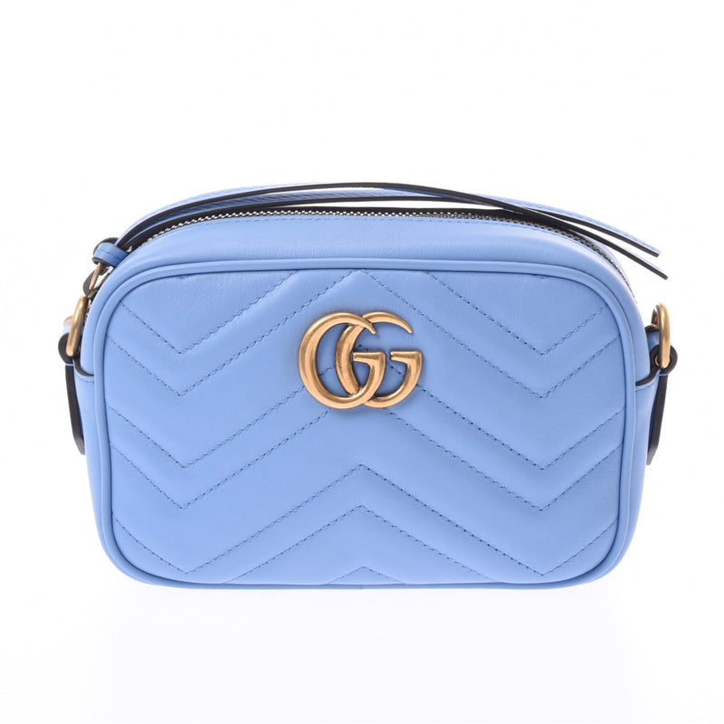 Gucci GG Marmont Mini Shoulder Bag Blue Gold Metal Fittings