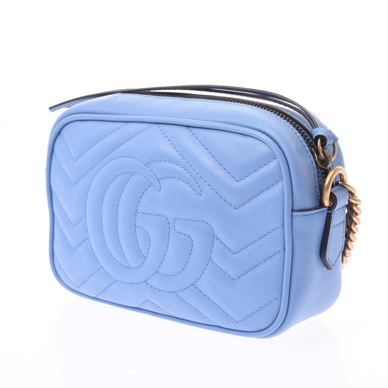 GUCCI Gucci GG Marmont Mini Shoulder Bag Blue Gold Metal Fittings 448065 Ladies Calf Shoulder Bag A Rank Used Ginzo