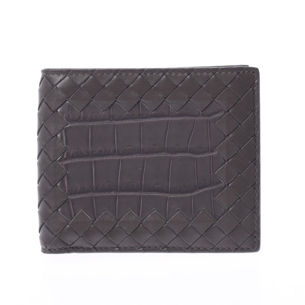 BOTTEGAVENETA Bottega Veneta Intrecciato Gray Men's Embossed Leather Wallet A Rank Used Ginzo