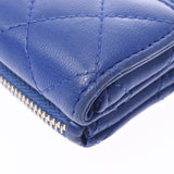 CHANEL Matrasse double-sided wallet blue silver metal fittings ladies lambskin bi-fold wallet B rank used Ginzo