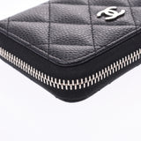 CHANEL Chanel matelasse here mark black silver metal fittings lady's caviar skin coin case A rank used silver storehouse