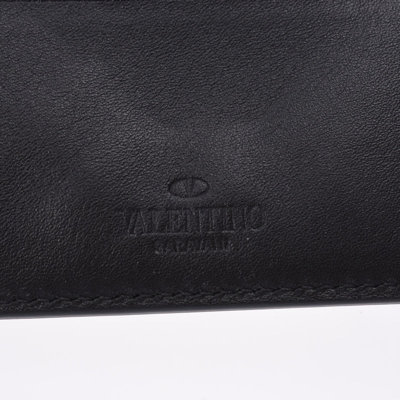 Valentino Garavani,Valentino Galavani V Logo,Neckwallet,Black Silver Gold,Unisex Leather,Two Foldings,A Rank,Used Silver Storage