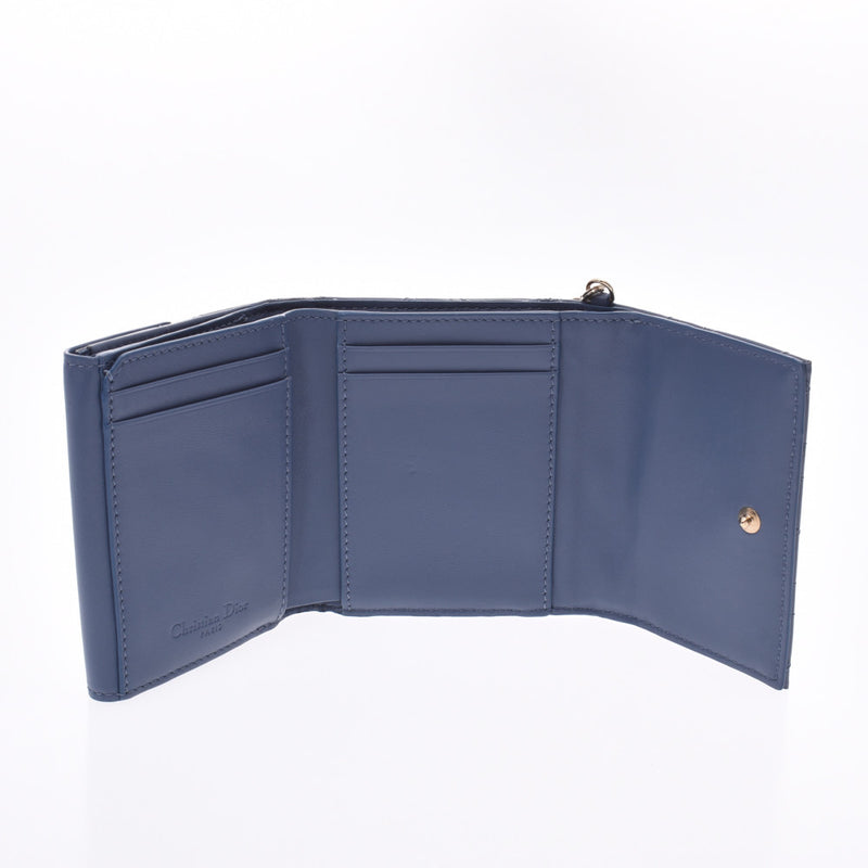 約10cm高さクリスチャンディオール Christian Dior 三つ折り財布
 ブルー