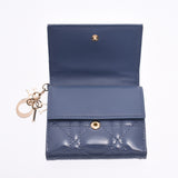 Christian Dior, Cristiandiol, Kanage Rota, Wallet, Dark, Deny, Blue Ladies enamel, three, wallet, wallet, B, Class used, silver.