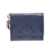 Christian Dior, Cristiandiol, Kanage Rota, Wallet, Dark, Deny, Blue Ladies enamel, three, wallet, wallet, B, Class used, silver.