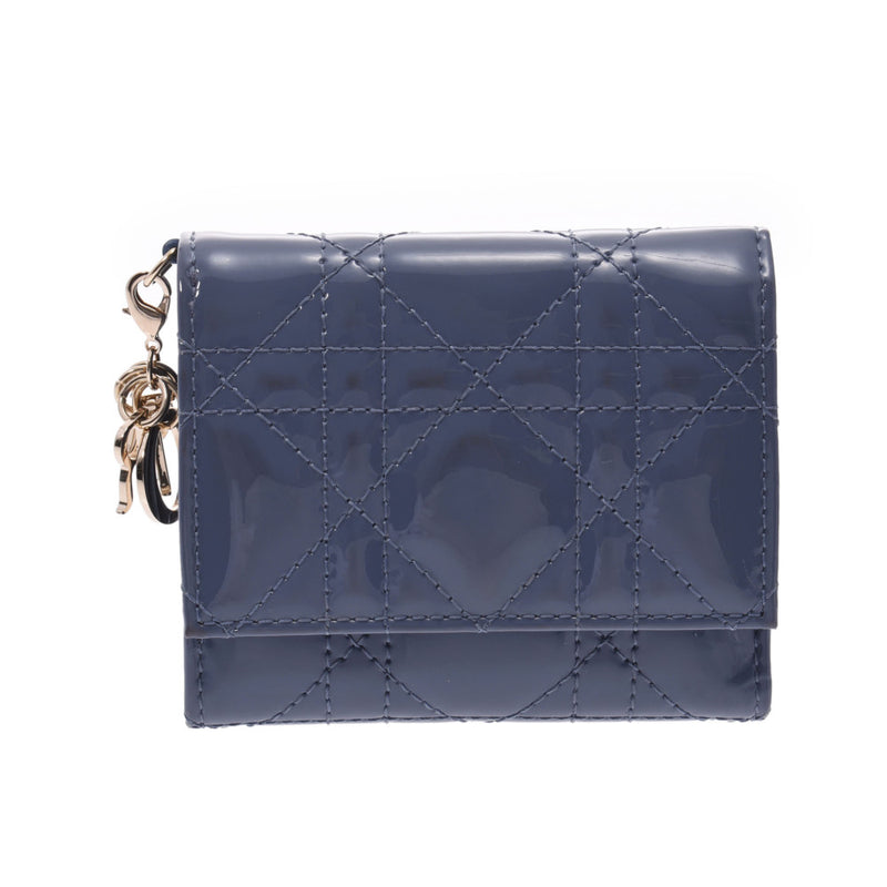 約10cm高さクリスチャンディオール Christian Dior 三つ折り財布
 ブルー