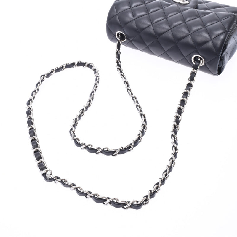 Chanel Mini Rectangular Flap Bag Black Lambskin Silver Hardware