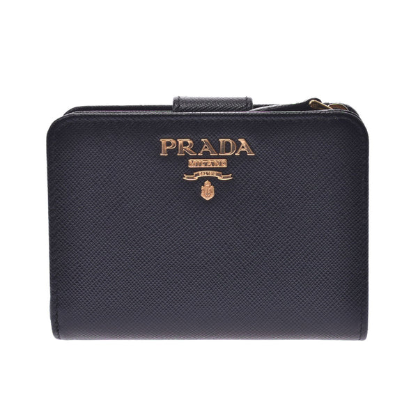 PRADA Prada, L, Fassner, wallet, black gold. 1ML018 Unisex Safiano, two folded purse, A-ranked, used silver storehouse.
