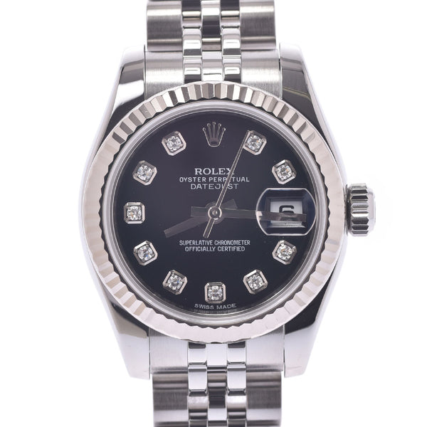 ROLEX Rolex Datejust 10P Diamond 179174G Ladies SS/WG Watch Automatic Black Dial A Rank Used Ginzo