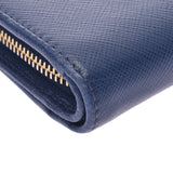 PRADA Prada L-shaped zipper wallet blue gold metal fittings Unisex Saffiano bi-fold wallet B rank used Ginzo